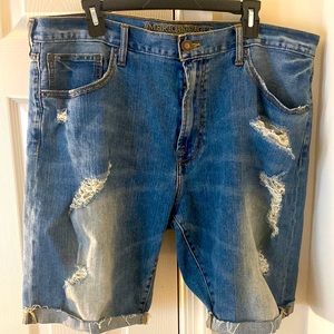American eagle outfitters  distressed denim, color blue  waist size 38